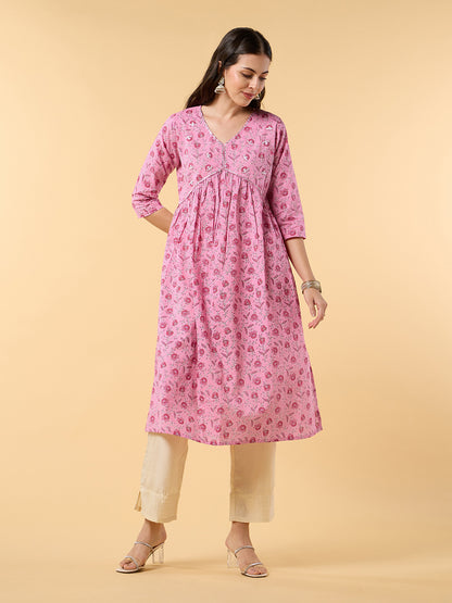 Blooming Elegance Floral Pink Kurta