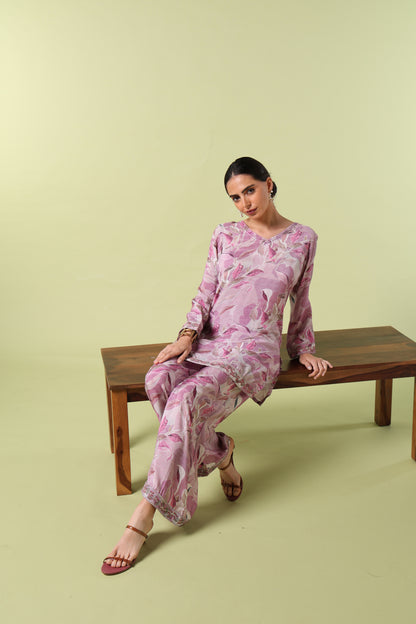 Vibrant Roots Printed Pink Kurta Set