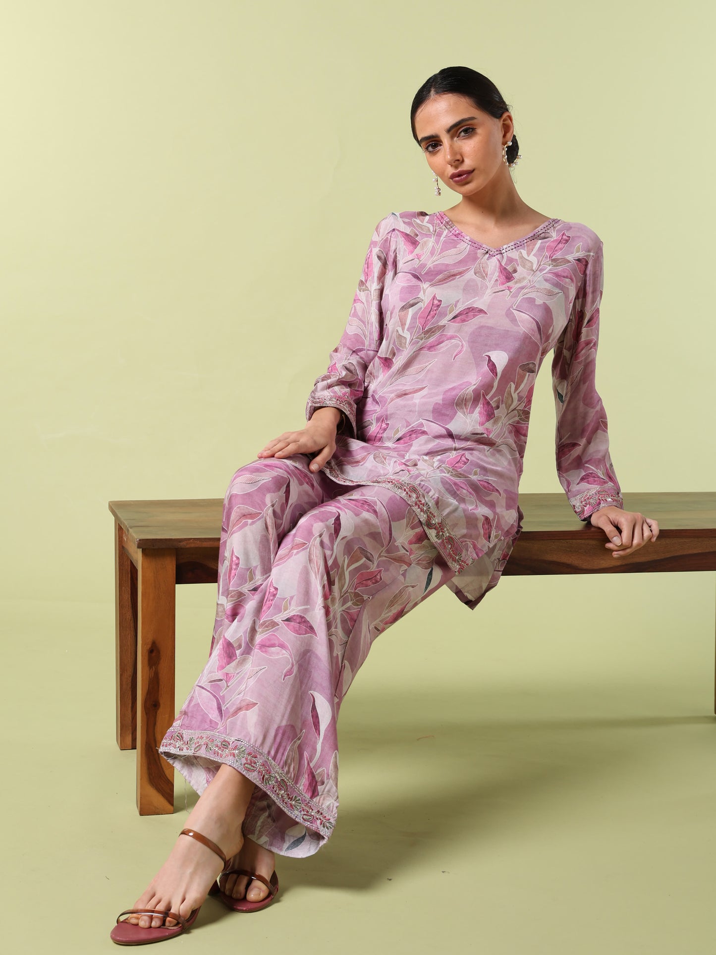 Vibrant Roots Printed Pink Kurta Set