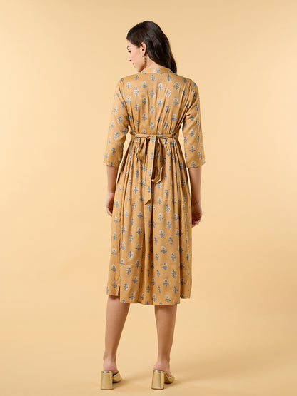 Blooming Elegance Mustard Tie up Dress