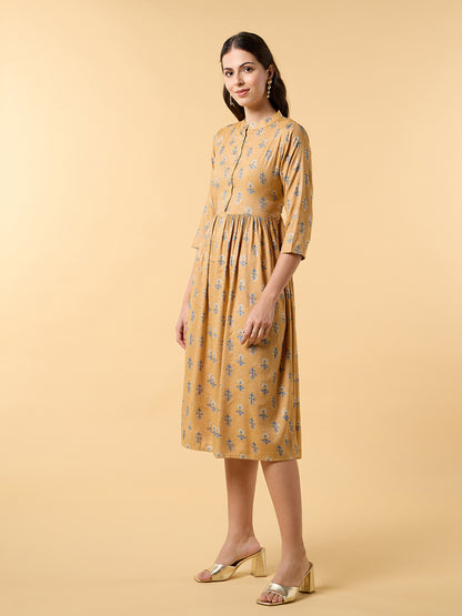 Blooming Elegance Mustard Tie up Dress