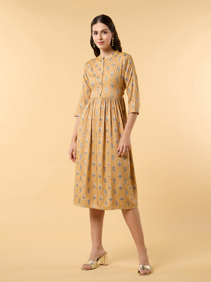 Blooming Elegance Mustard Tie up Dress