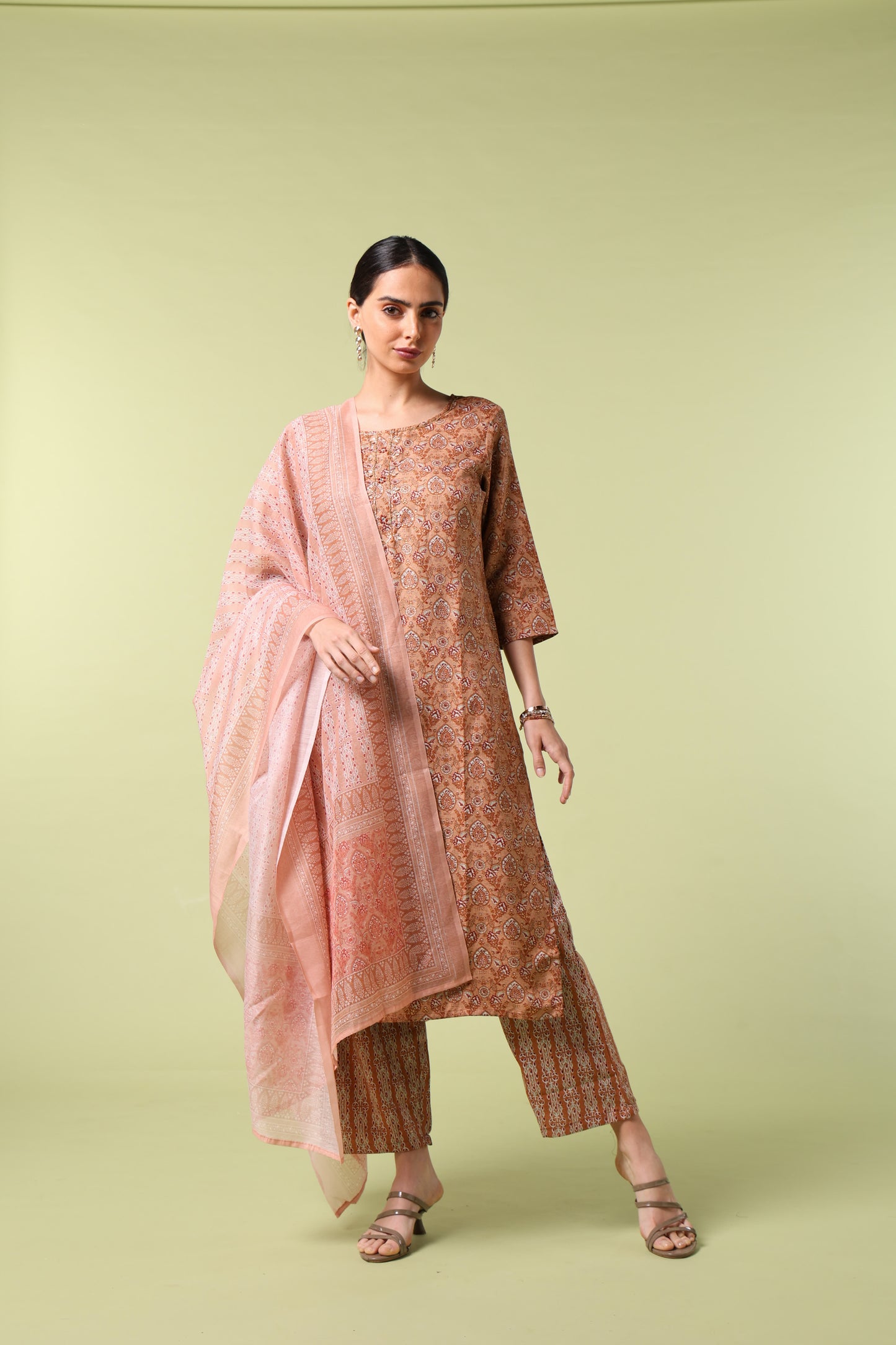 Vibrant Roots Printed Kurta Set with Matching Dupatta