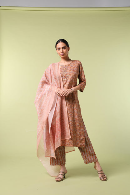 Vibrant Roots Printed Kurta Set with Matching Dupatta