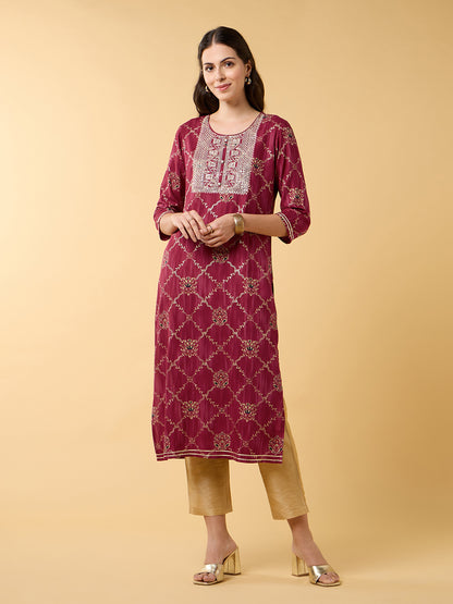 Blooming Elegance Magenta Embroidered Kurta