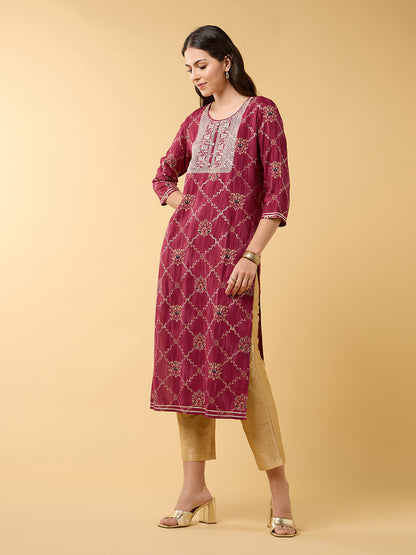 Blooming Elegance Magenta Embroidered Kurta