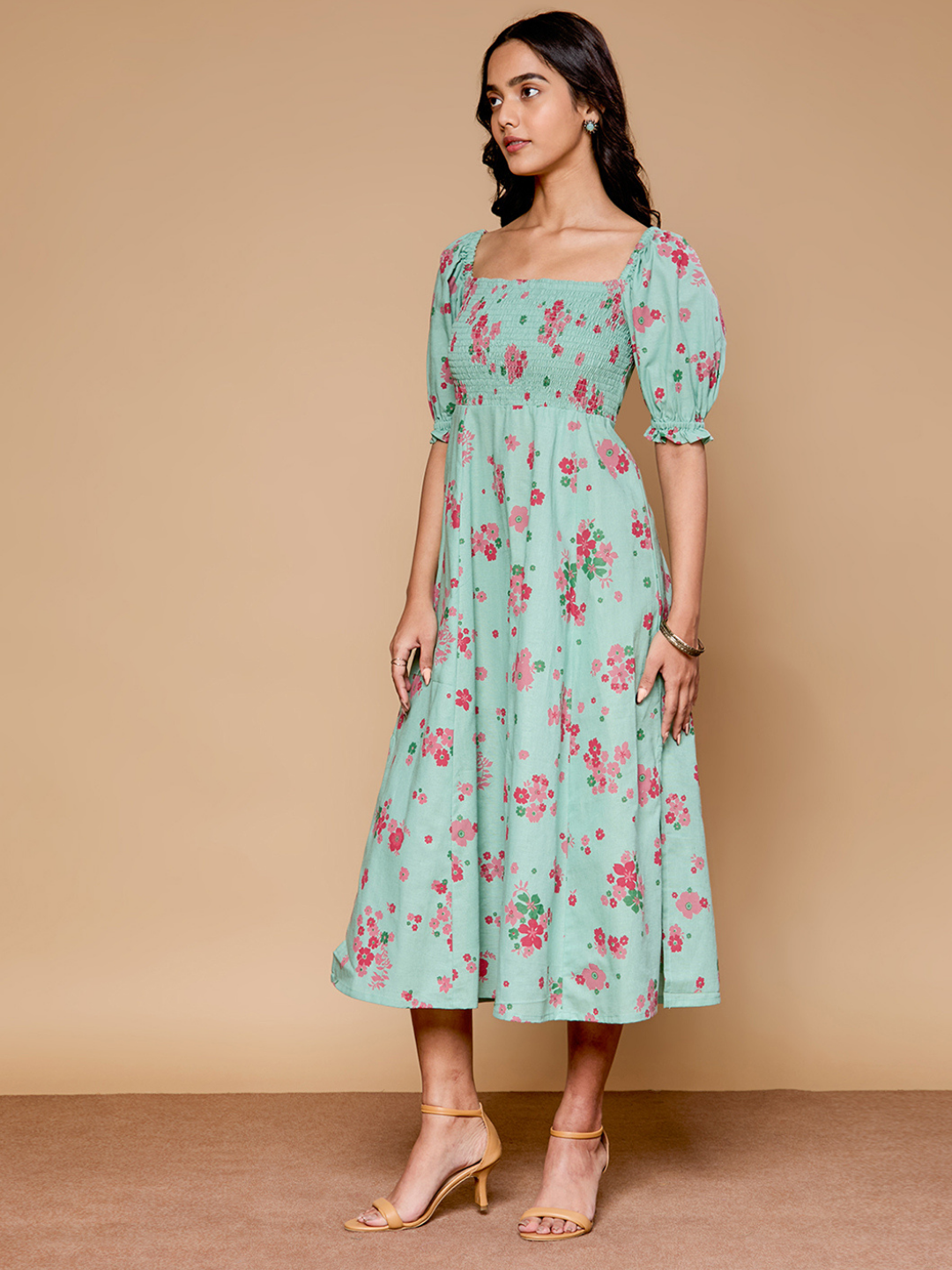 Ruhani Green Floral Printed Dress