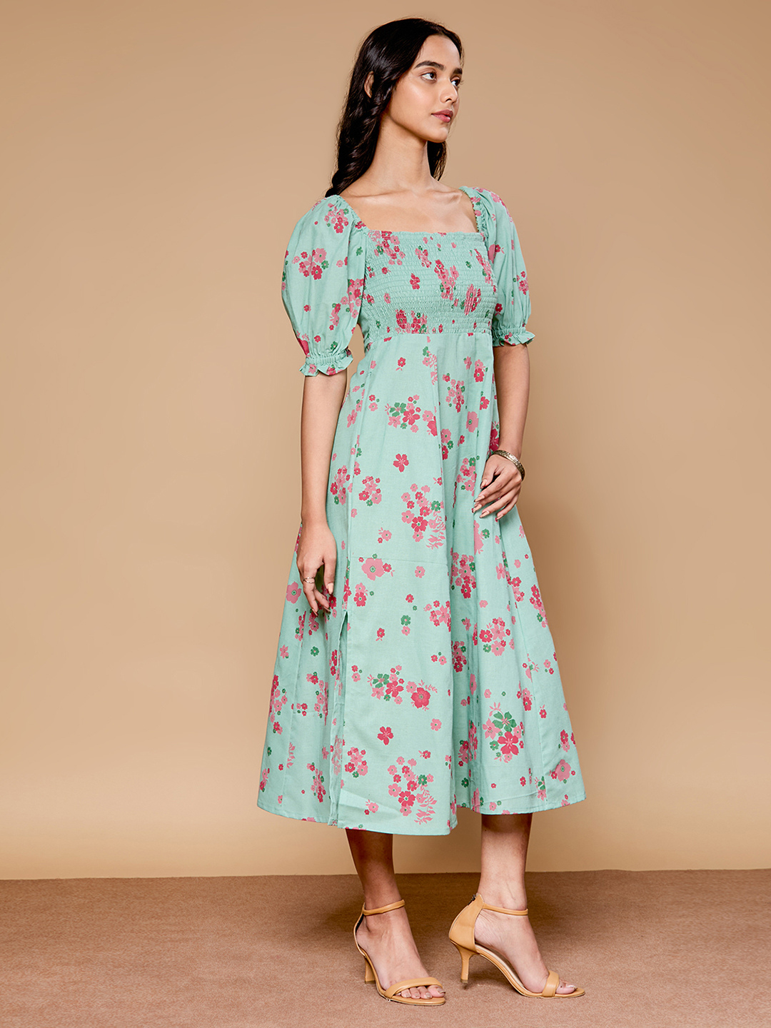 Ruhani Green Floral Printed Dress