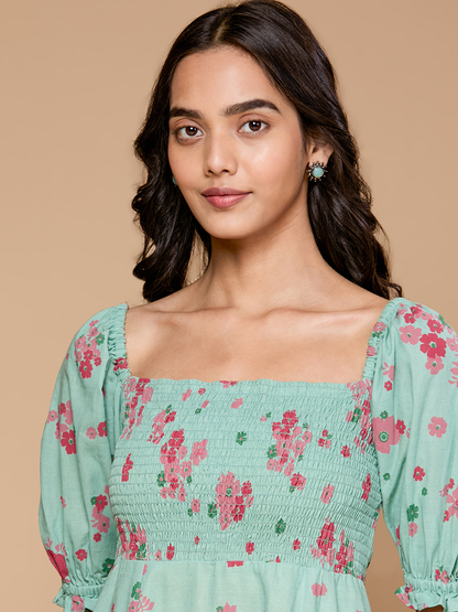 Ruhani Green Floral Printed Dress