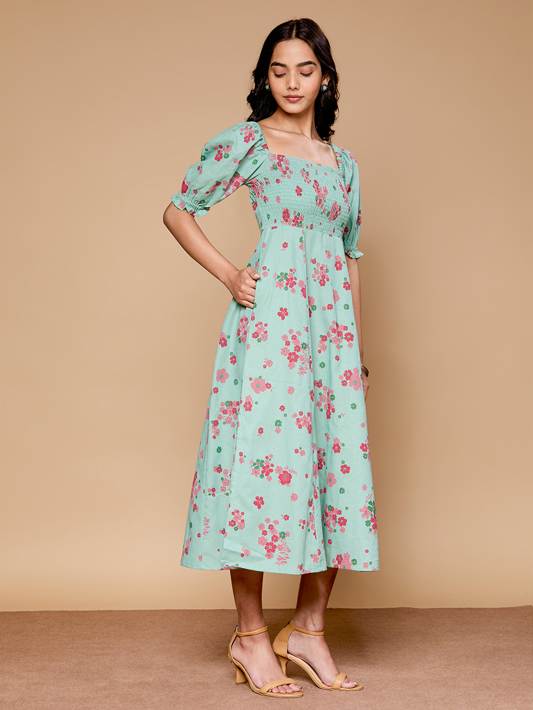 Ruhani Green Floral Printed Dress