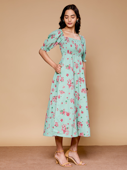 Ruhani Green Floral Printed Dress