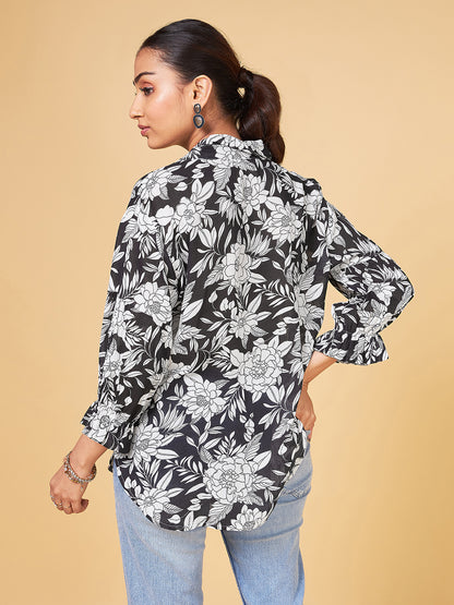 Echoes of Bliss Black floral Shirt