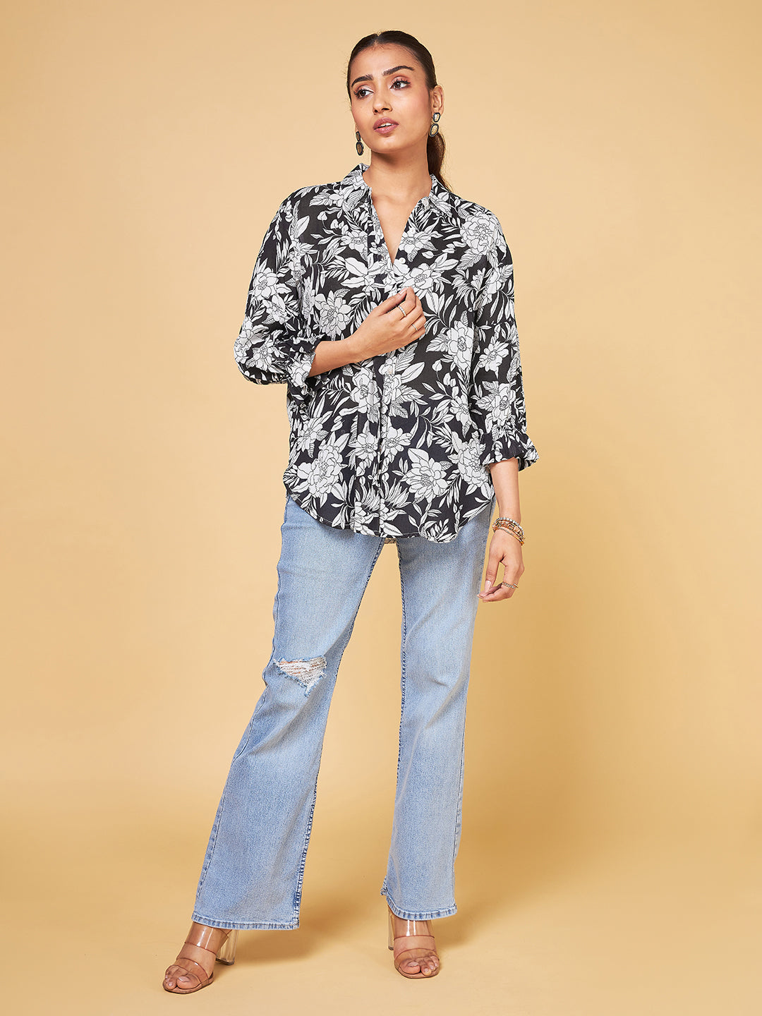 Echoes of Bliss Black floral Shirt
