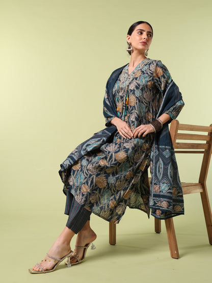 Vibrant Roots Embroidered Floral Kurta with Tassel Detailing