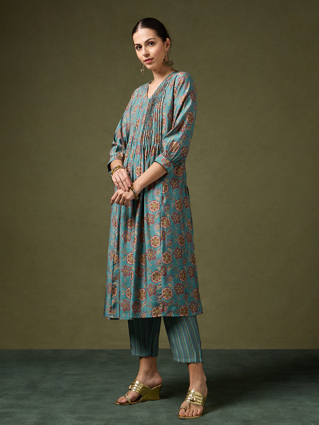 Blooming Melodies Floral Teal Kurta Set