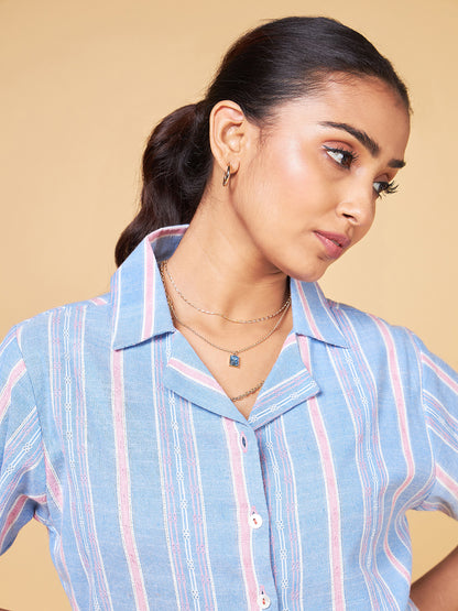 Echoes of Bliss Blue Striped Yarn Dyed Shirt