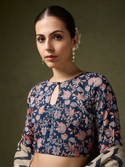 Timeless Traditions Floral Print Navy Blouse