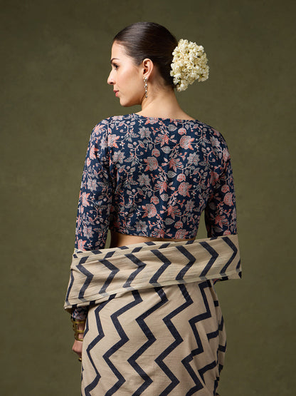 Timeless Traditions Floral Print Navy Blouse