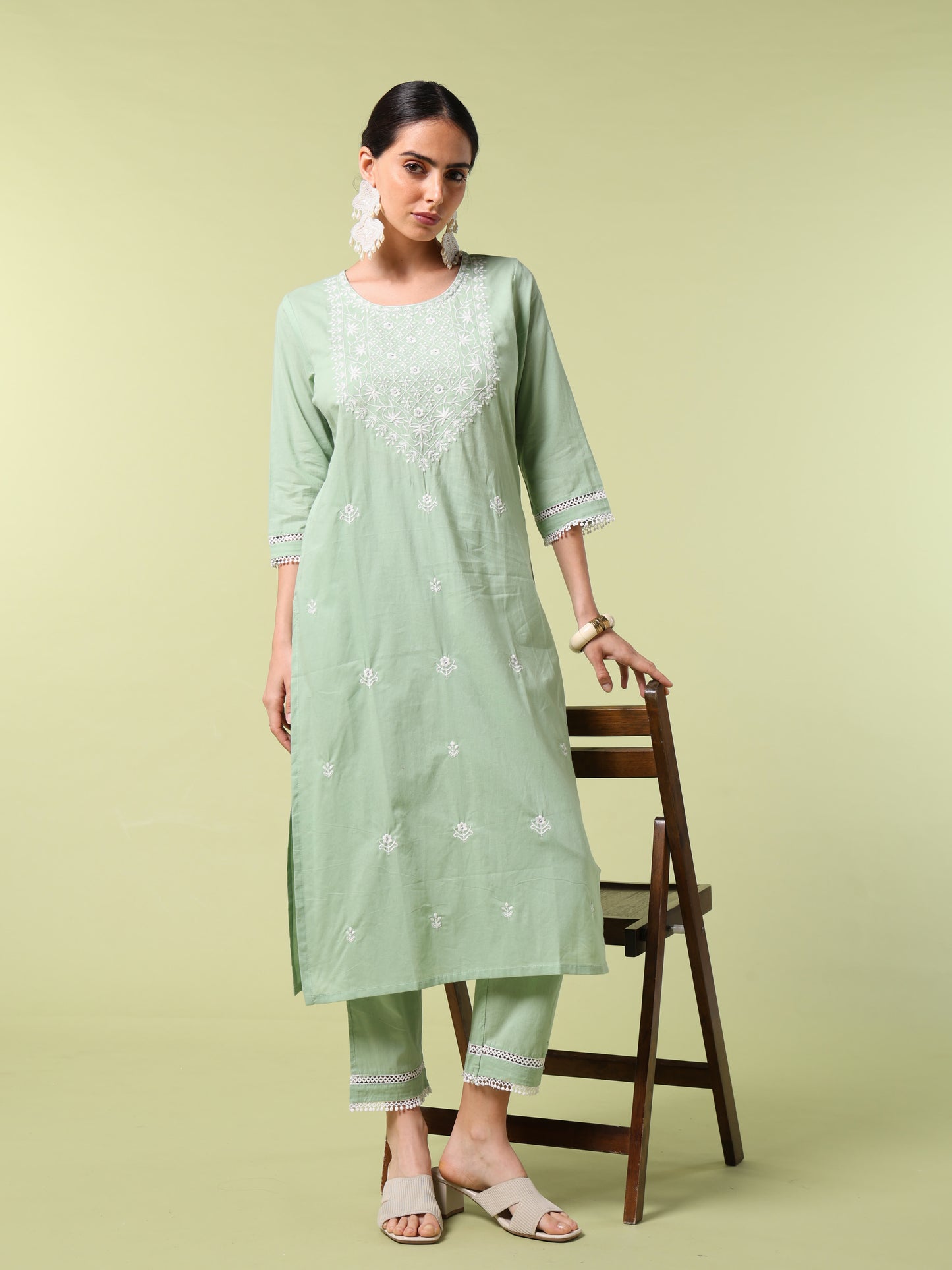 Vibrant Roots Green Embroidered Kurta Set