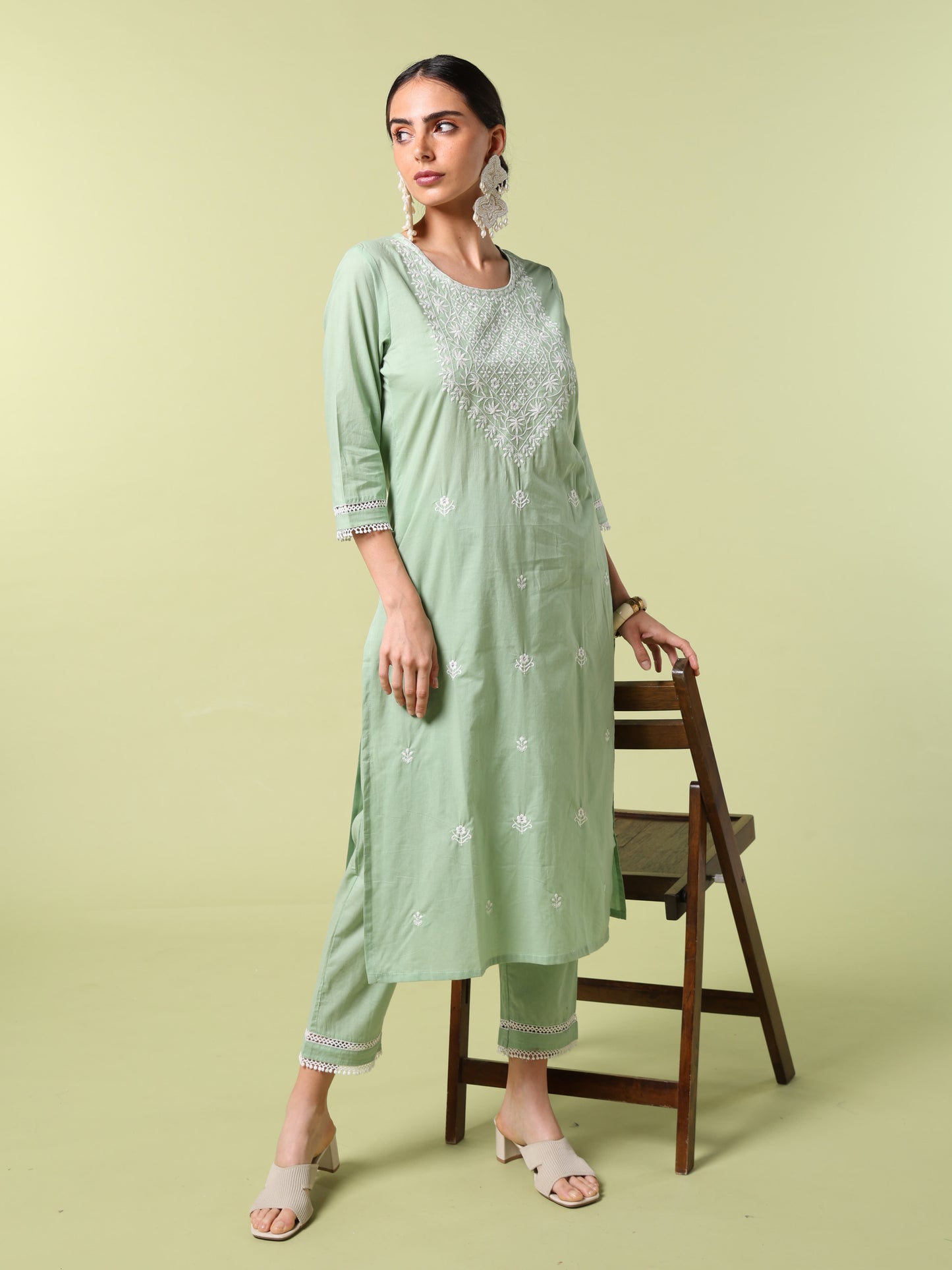 Vibrant Roots Green Embroidered Kurta Set