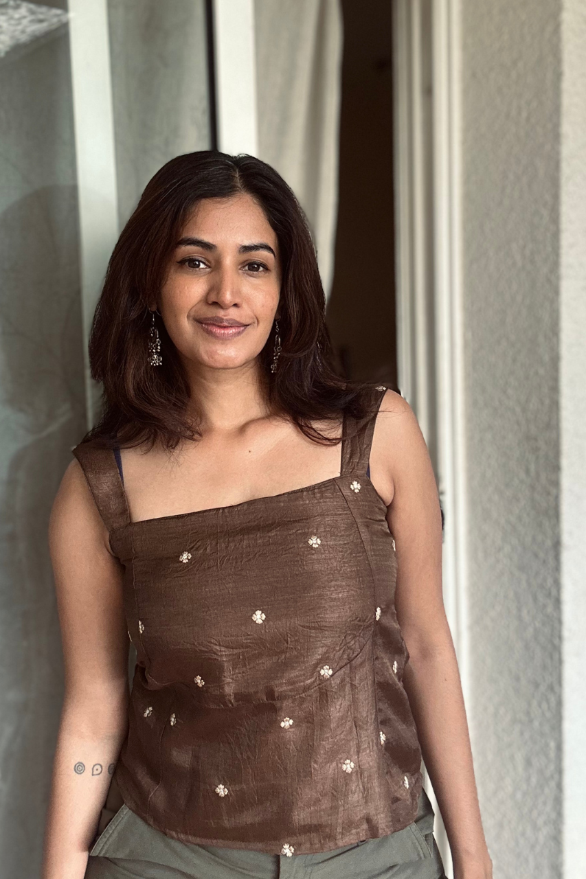 Rhea Brown Embroidered Top