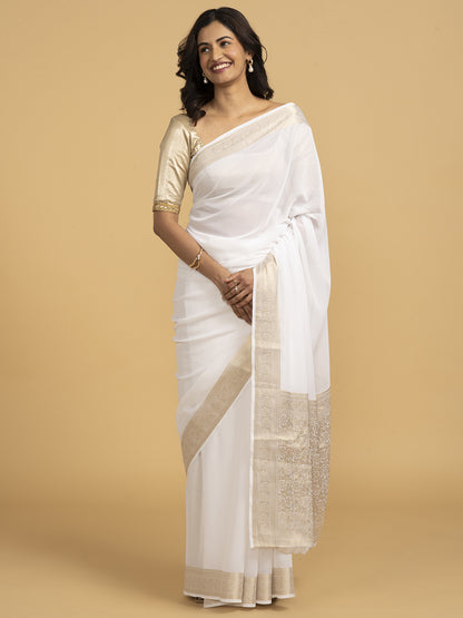 Divine Drapes White Saree