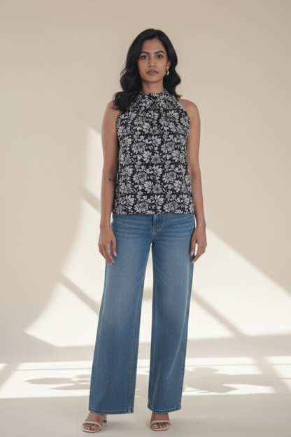 Elementary Black Floral Printed Top