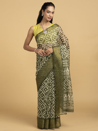 Divine Drapes Green Ikat Design Saree