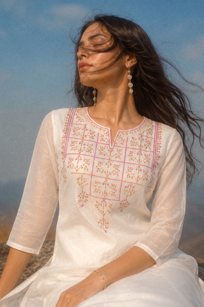 Autumn Yearn Off White Embroidered Kurta Set