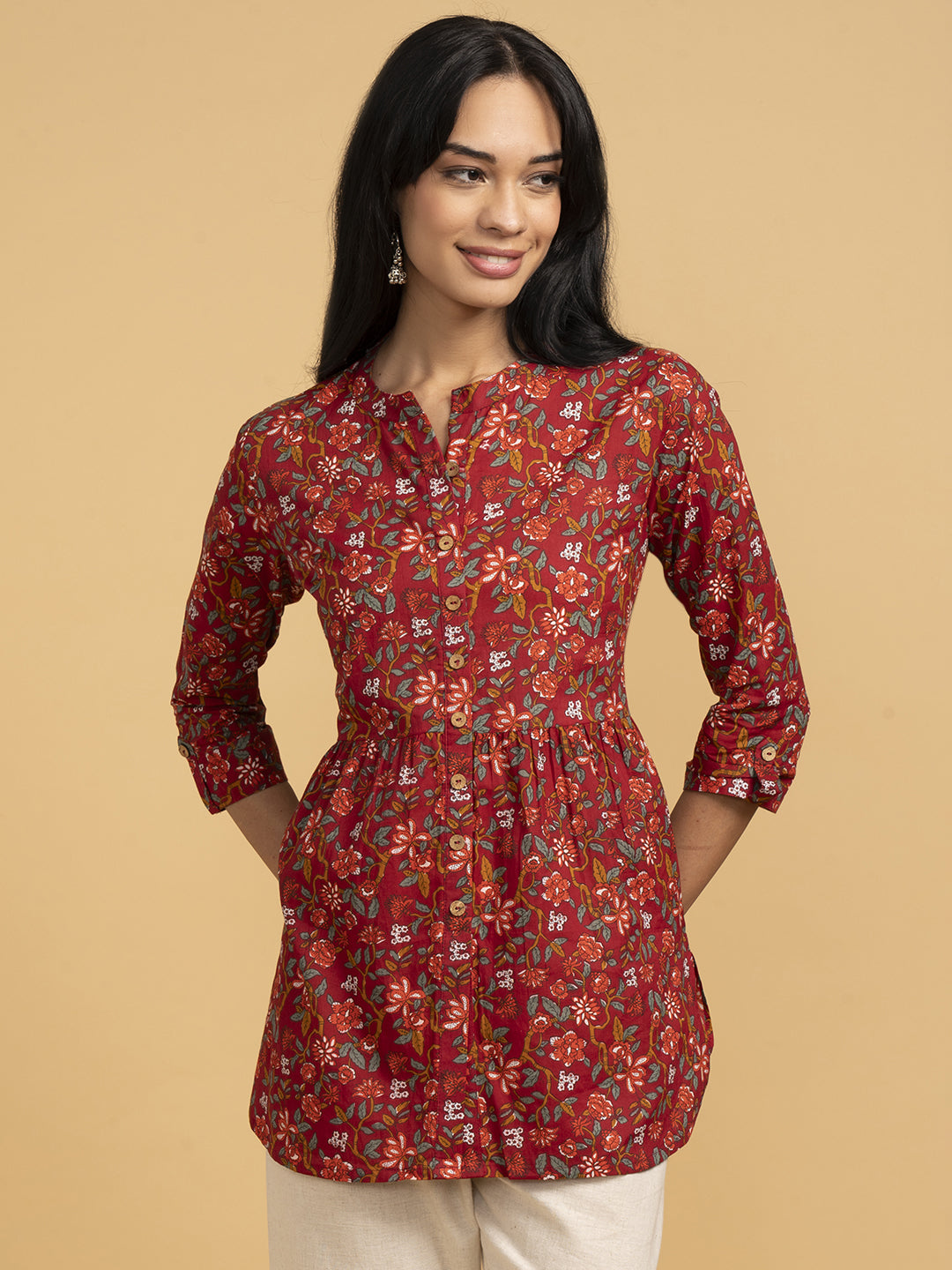 Blooming Elegance Red All Over Print Kurta Top