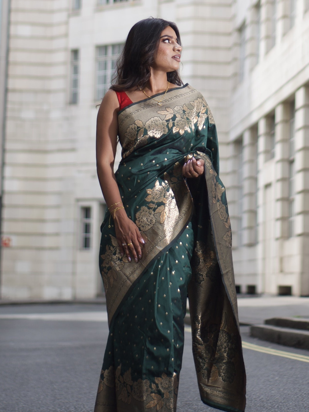Divine Drapes Green Motif Saree