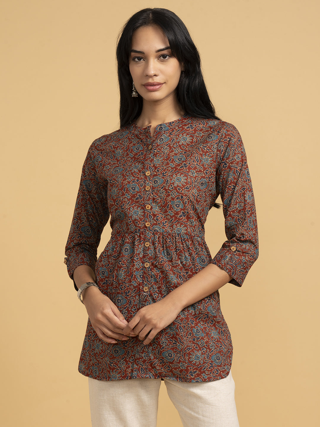 Blooming Elegance All Over Print Maroon Kurta Top