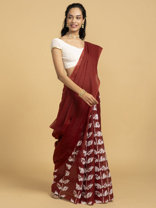 Blooming Elegance Red Printed Saree