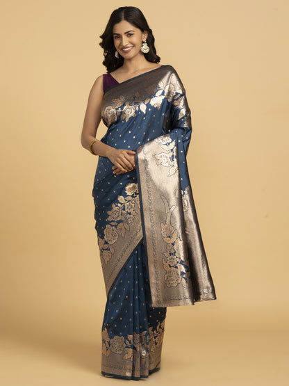 Divine Drapes Blue Motif Saree