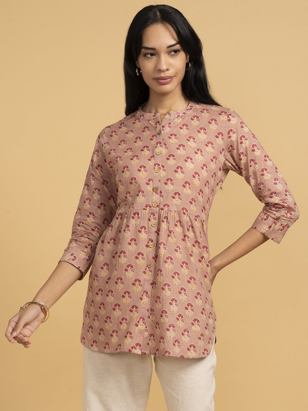 Blooming Elegance Pink All Over Print Kurta Top