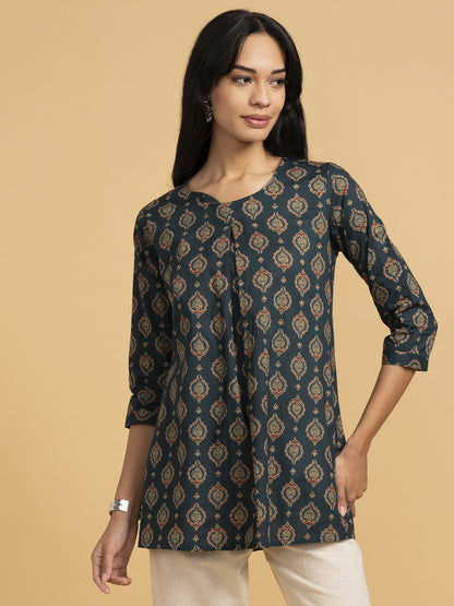 Blooming Elegance All Over Print Green Kurta Top