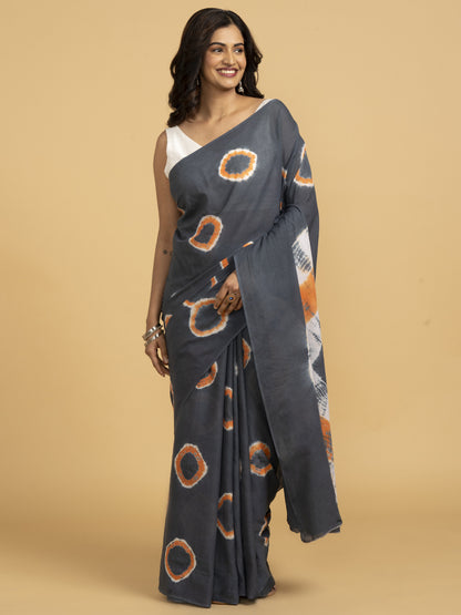 Blooming Elegance Grey Printed Saree