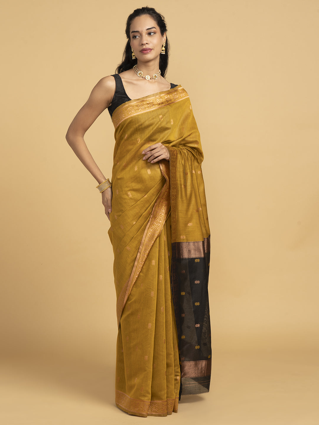 Divine Drapes Simple Mustard Saree