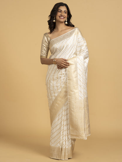 Divine Drapes White Golden Embellished Saree