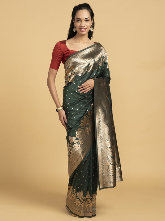 Divine Drapes Green Motif Saree