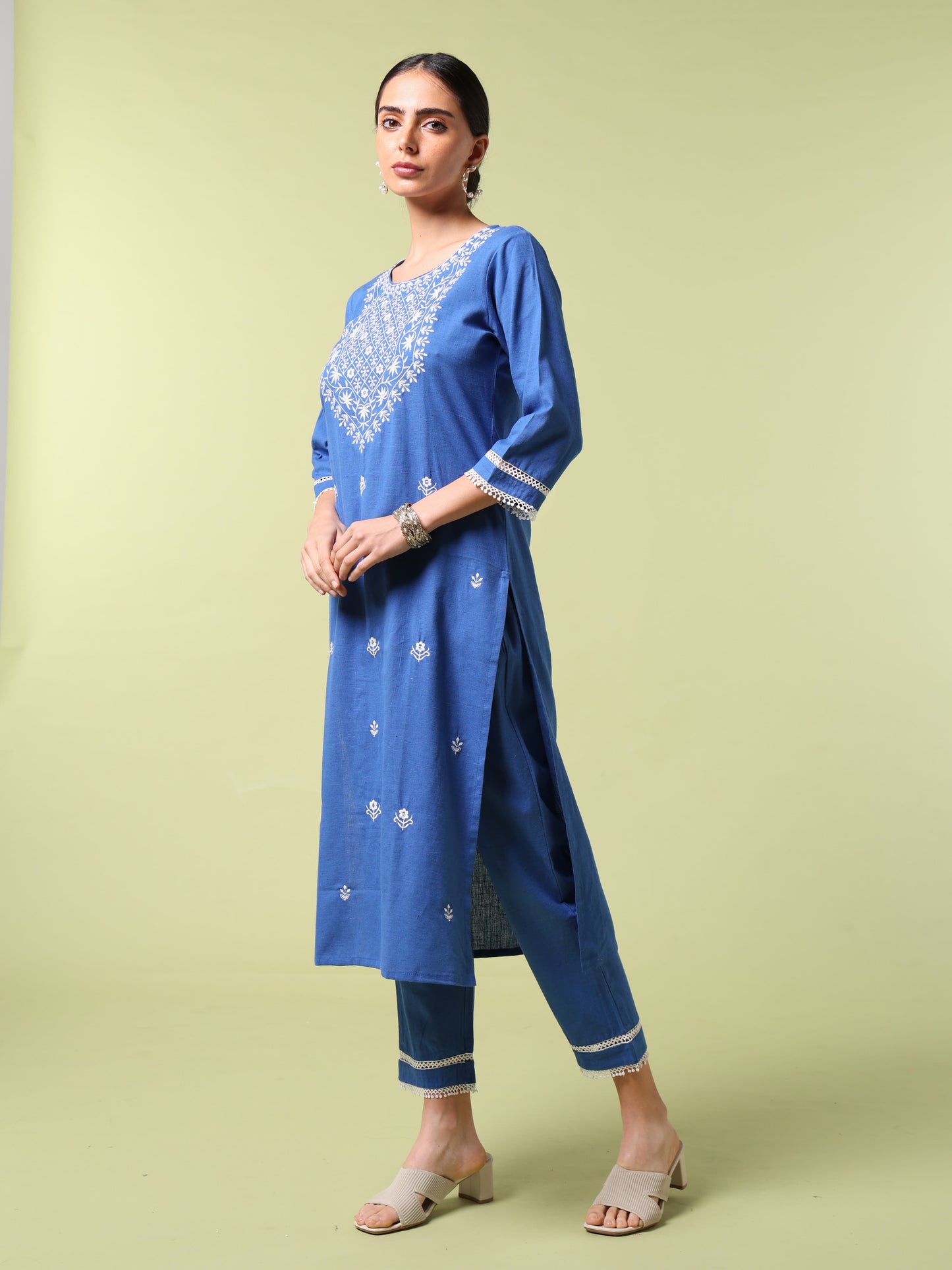 Vibrant Roots Blue Embroidered Kurta Set