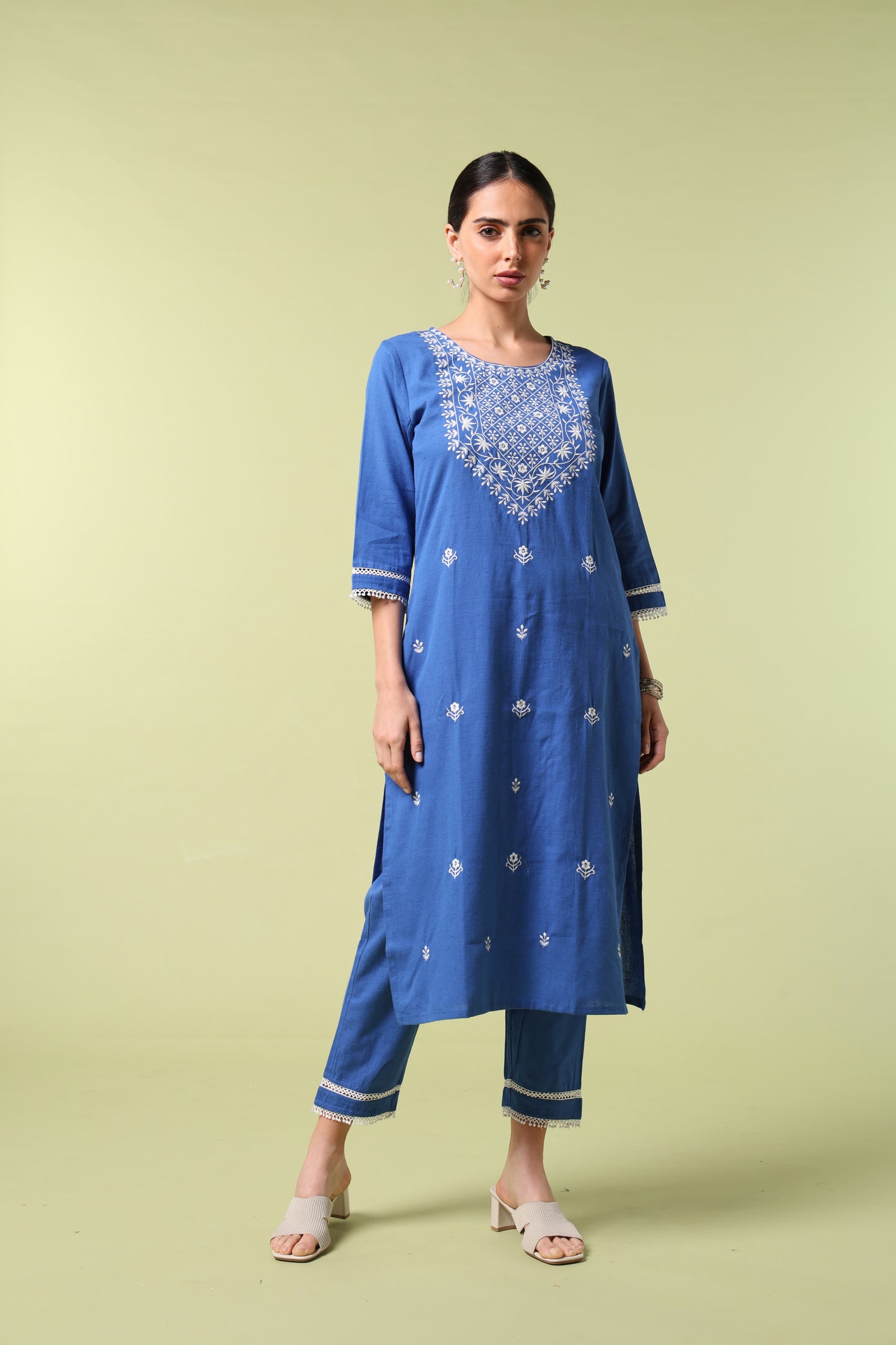 Vibrant Roots Blue Embroidered Kurta Set