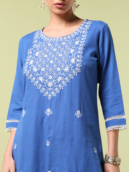 Vibrant Roots Blue Embroidered Kurta Set