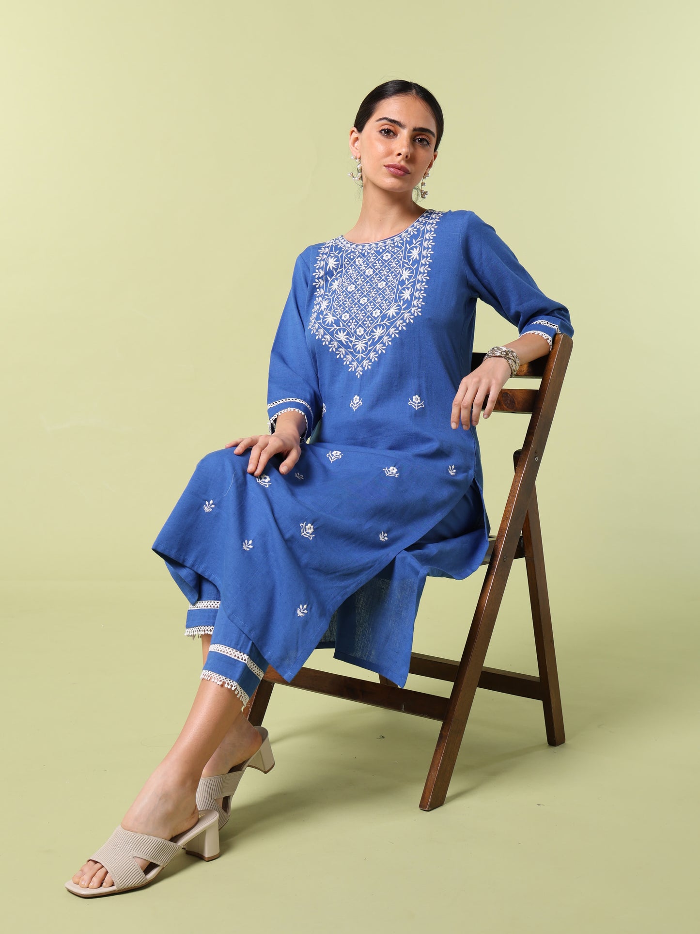 Vibrant Roots Blue Embroidered Kurta Set