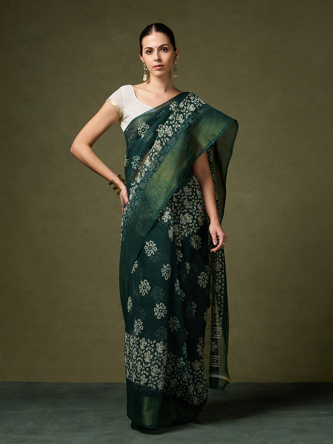 Divine Drapes Green Floral Saree