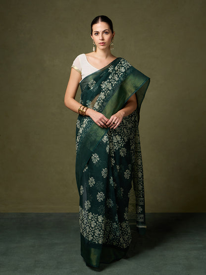 Divine Drapes Green Floral Saree