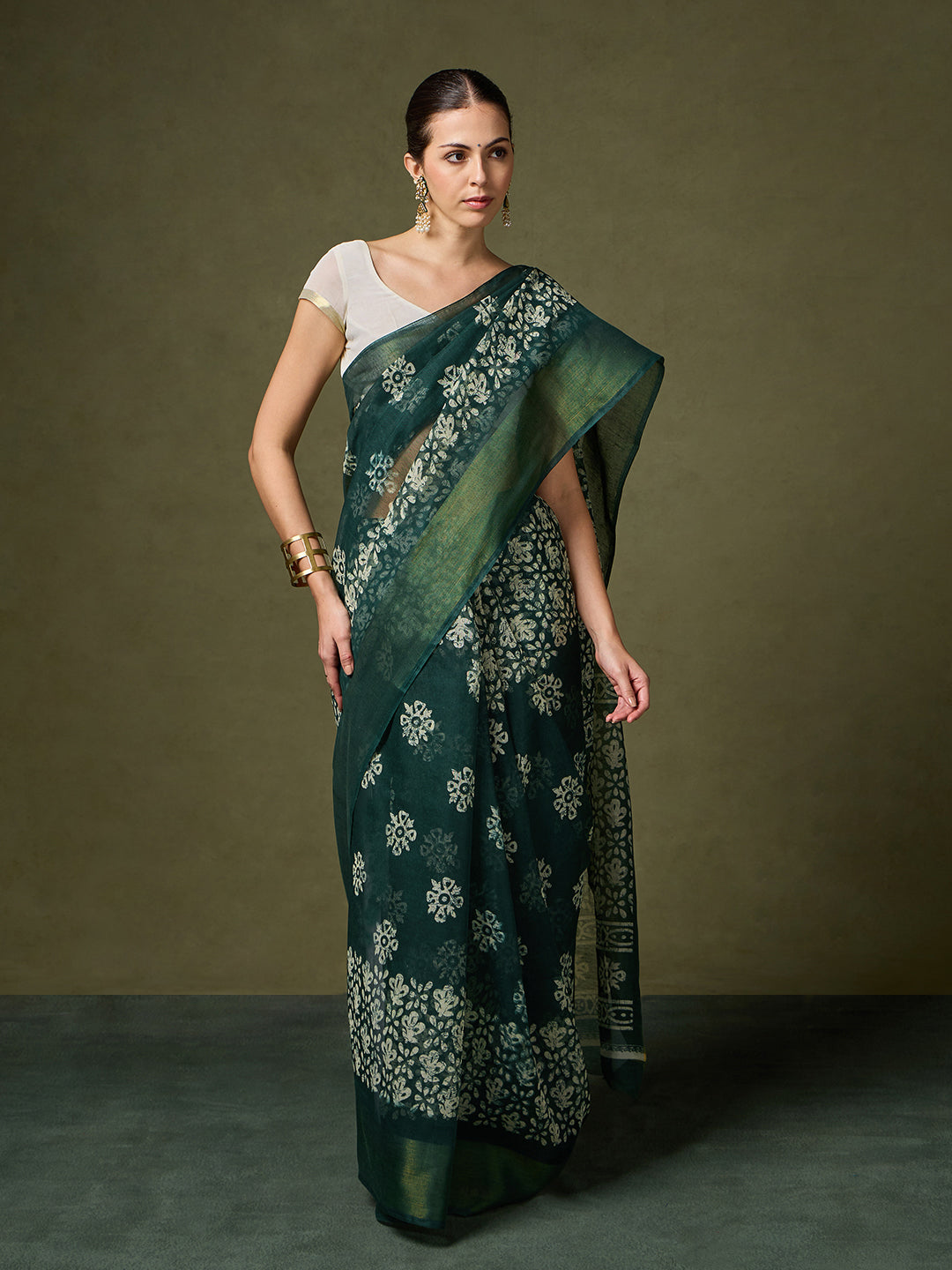 Divine Drapes Green Floral Saree