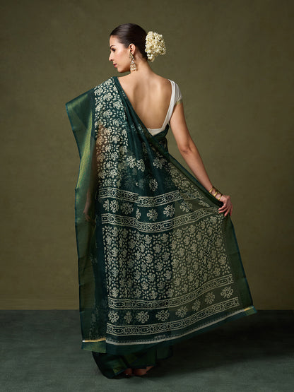 Divine Drapes Green Floral Saree