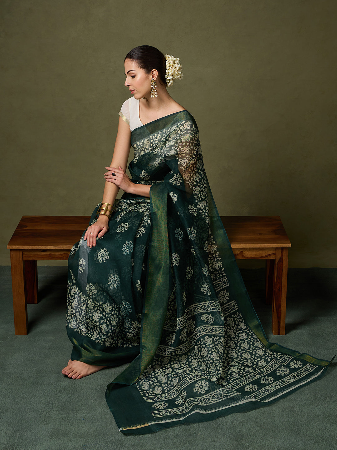 Divine Drapes Green Floral Saree