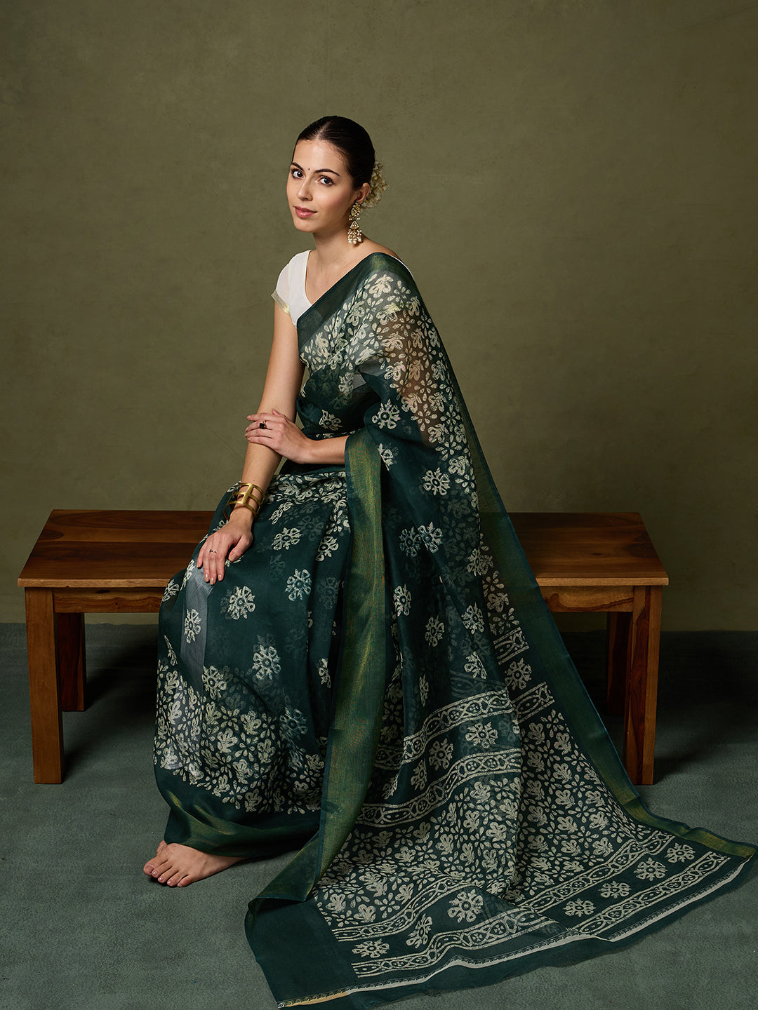 Divine Drapes Green Floral Saree